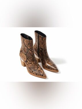 Jeffrey Campbell faux snakeskin western ankle boots lucite heel pointed toe 10 🔥